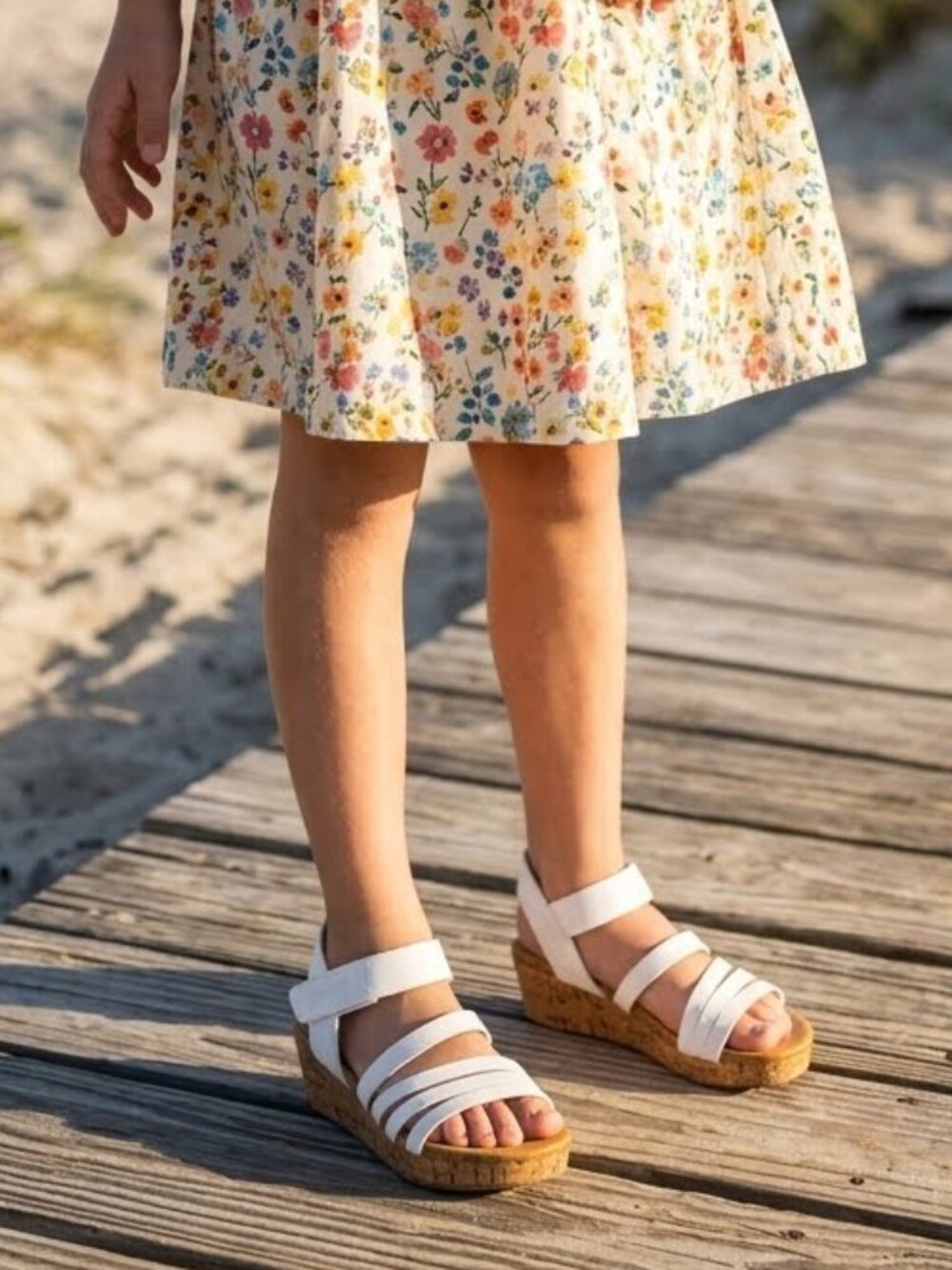 Blowfish Malibu Girls Size 1 White Strappy Cork Wedge Sandals VGUC Chic Summer